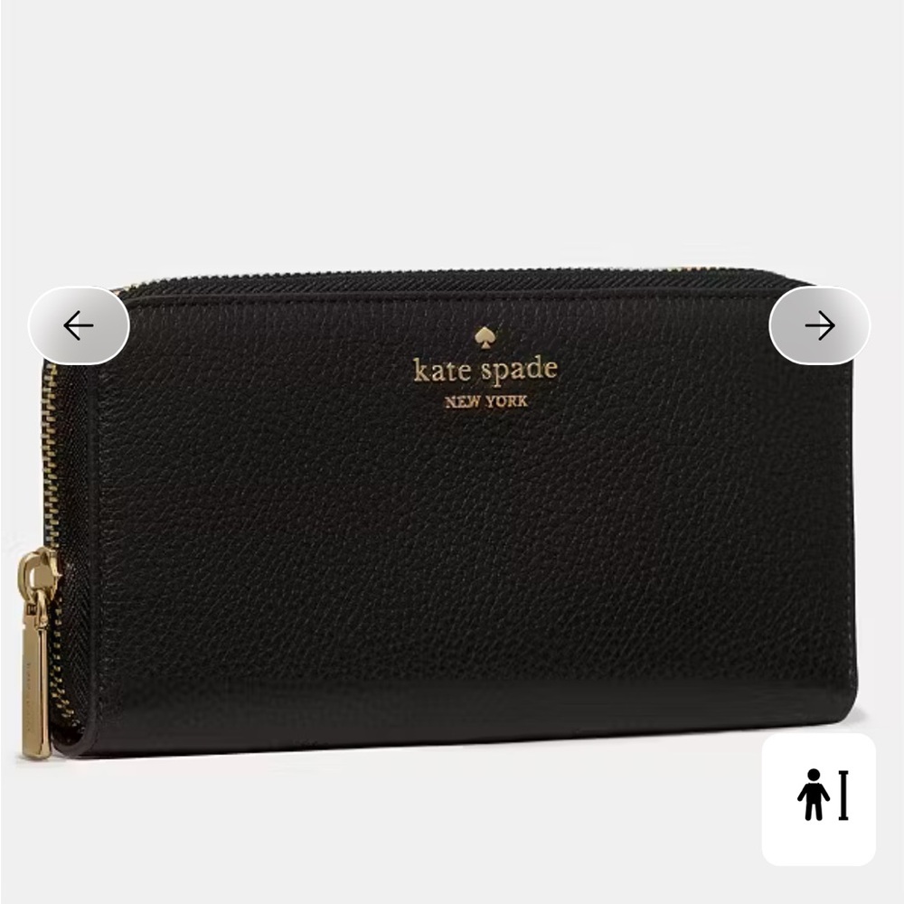 Kate Spade Black Gold Zip-Around Wallet cards wrap around coin purse - Picture 1 of 3